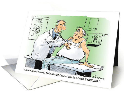 Humorous get well wish after gallbladder surgery cartoon card