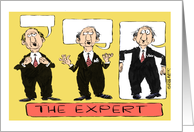 Amusing expert apologizes to recover client business cartoon card