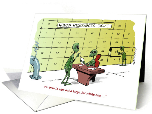 Amusing alien human resources department cartoon card (1271122)