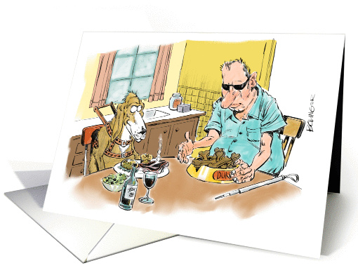 Amusing guide dog and owner blank cartoon card (1284146)