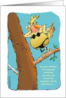Amusing female Birthday bird in elegant underwear cartoon card