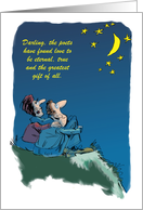 Amusing Valentine adult couple in the moonlight cartoon card