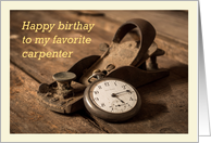 Favorite carpenter’s birthday with vintage tool and watch card