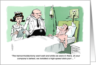 Funny business welcome back to work post-surgery cartoon card