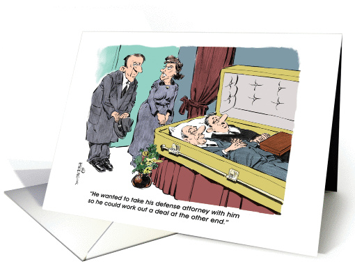 Funny blank all occasion expired lawyer and client cartoon card