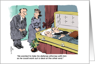 Funny blank all occasion expired lawyer and client cartoon card