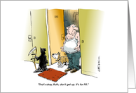 Funny announcement of doggie adoption again cartoon card