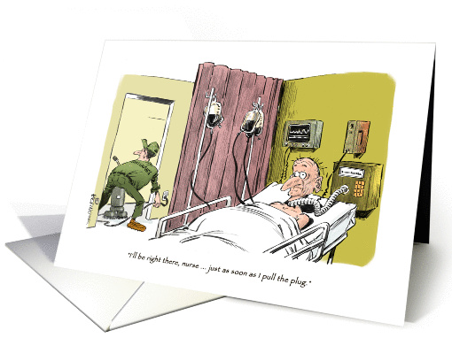 Funny happy half-birthday greeting - hospital humor cartoon card