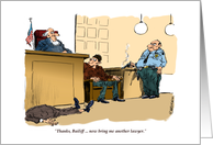 Funny blank all occasion courtroom, lawyer & judge cartoon card