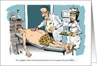 Cartoon approach to back surgery get well card