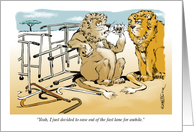 Belated Father’s Day cartoon lion and easy prey cartoon card