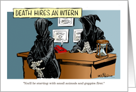 Blank any occasion Death’s Intern and pets cartoon card