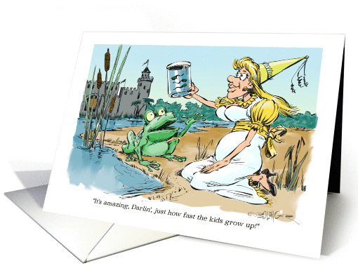 Cartoon birth announcement - frog and princess card (1422406)