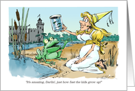 Cartoon birth announcement - frog and princess card