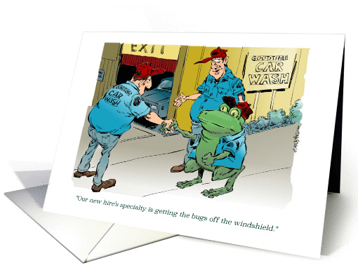 New job announcement from new hire cartoon card (1425806)