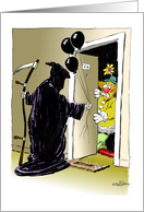 Amusing Halloween Grim Reaper & clown holiday cartoon card