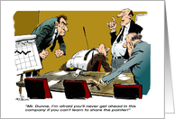 Humorous pointer incident at workplace group welcome back card