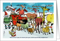 Amusing genetically engineered reindeer and Santa belated card