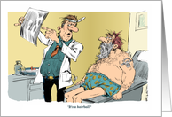 Hairball Awareness Day and hairy man with doctor cartoon card