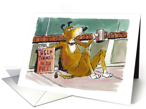 Amusing money card and begging dog cartoon card (1517426)