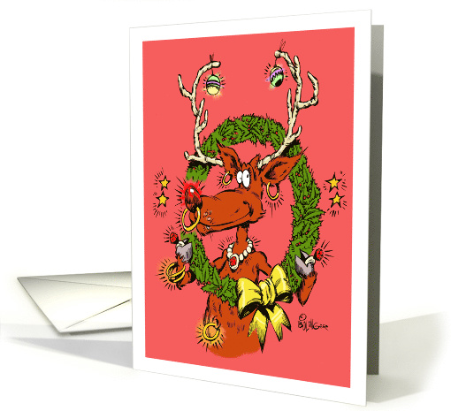 Amusing Red-nosed Reindeer Greeting for a Christmas Birthday card