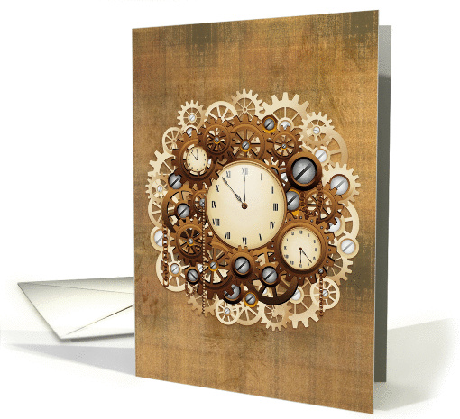 Blank Note Card, Steampunk Vintage Style Clocks and Gears card