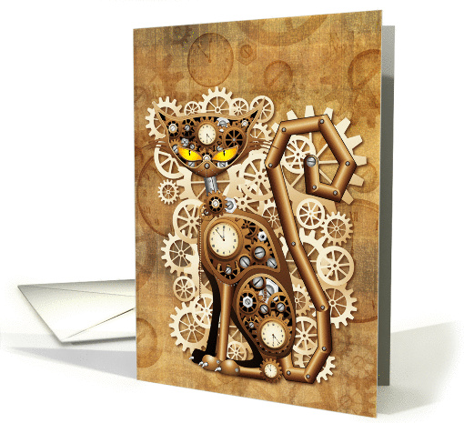 Steampunk Cat Vintage Style card (1191104)