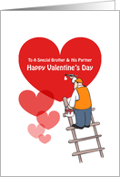 Valentine’s Day Brother & Partner Cards, Red Hearts, Painter Cartoon card