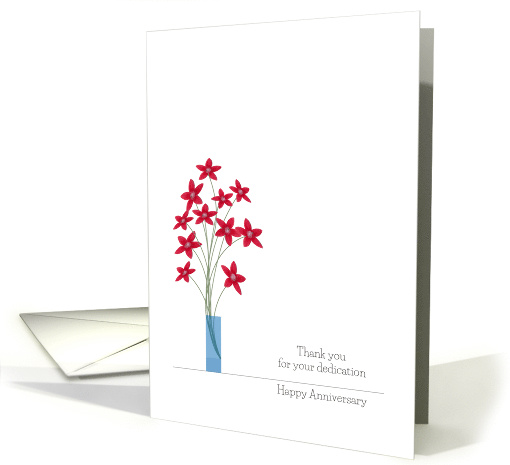 Employee Anniversary Cards, Cute Red Flowers In A Vase card (1247260)