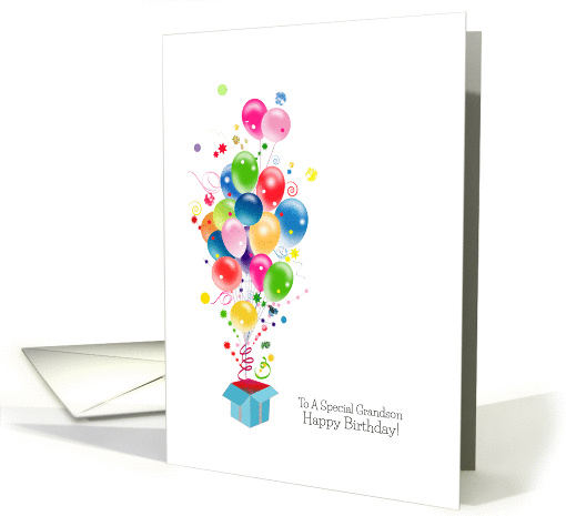 Grandson Birthday Cards Balloons Bursting Out Of Magical Gift Box card