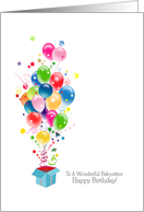 Babysitter Birthday Cards Balloons Bursting Out Of Magical Gift Box card