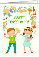 Happy Passover - kids and symbols of Passover and Spring card