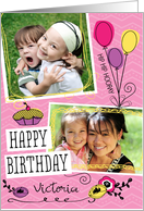 Girly Doodles Custom Photo Birthday Card