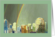 Vancouver Cityscape after storm rainbows note card