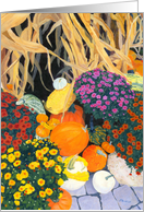 Fall Bounty Mums Pumpkins and Corn Stalks Thanksgiving card