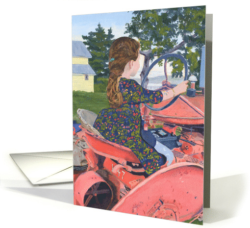Vintage Farm Tractor  Little Girl's Ride Birthday card (1729482)