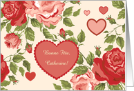 Happy Name Day, Catherine -- Vintage Flowers and Hearts, Customizable card