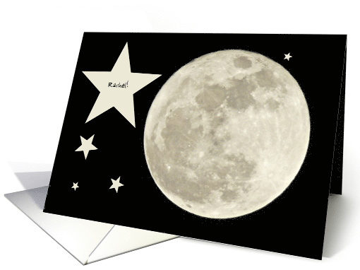 Over the Moon with Joy -- Full Moon and Stars Against Black Sky card