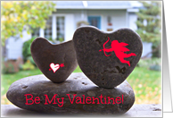 Be My Valentine - Heart Shaped Rock Photograph Cupid Heart Overlay card