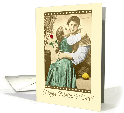 Happy Mother's Day - Child - Red Rose - Vintage Print card (1345816)