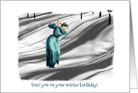 Vintage Golfer in Snow - Photograph - Black and White - WinterBirthday card