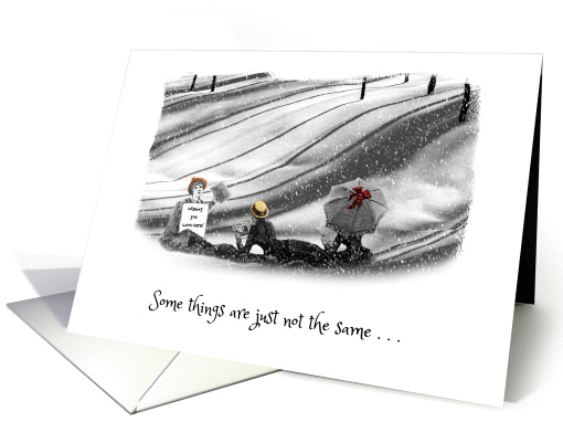 Missing You - Black and White Snow - Beach Scene - Humour card