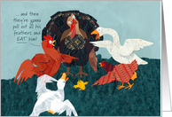 Turkey and Friends Listen as Chicken Tells Thanksgiving Horror Story card