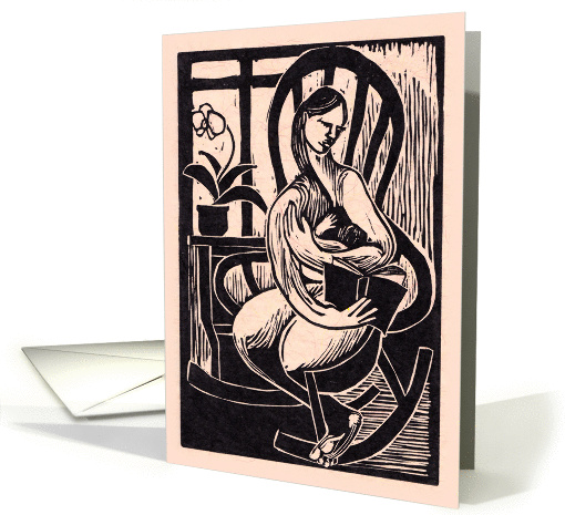 Nursing Mother in Rocking Chair for Congratulations to New Mom card