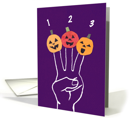 Three Jack-o-lantern Finger Puppets for 3rd Halloween Birthday card