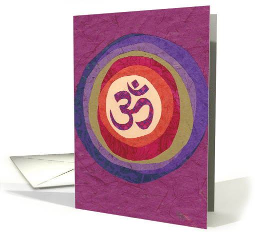 Om in Sanskrit and Radiating Colors Against Purple card (1469476)