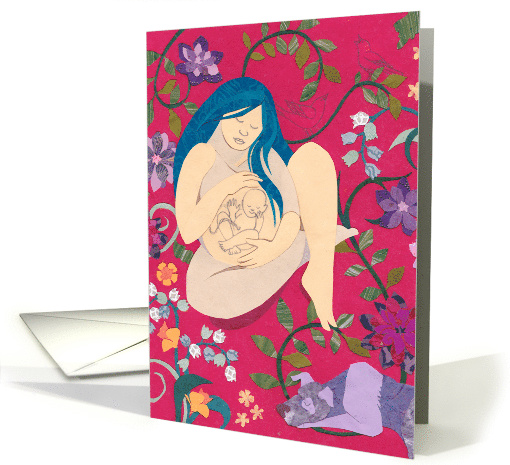 Pregnant Among Flowers with Dog for Mother-to-Be on Mother's Day card