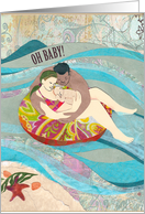 Family Trio on the Beach: Congratulations on First Baby card