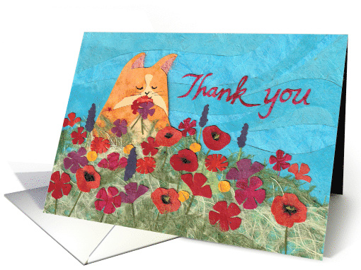 Kitty Cat Among the Flowers Says Thank You card (1533630)