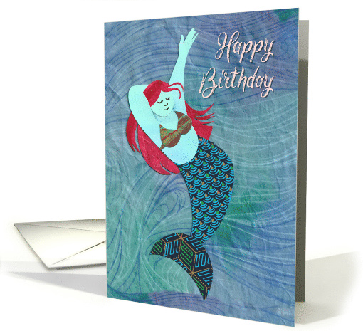 Blue Red-Head Mermaid Waves on Birthday card (1623194)